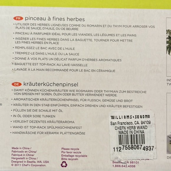 Chef’n Herb Wand Herbal Basting Brush Wand and  Ceramic Tray Williams & Sonoma. - Picture 11 of 12